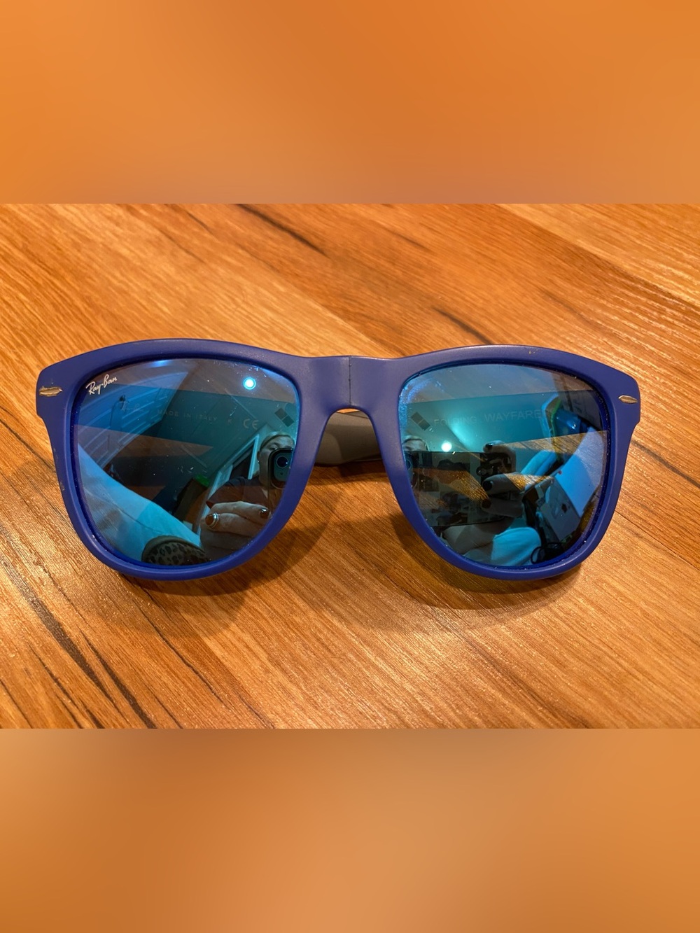 Matte Blue Ray-Ban Wayfarer Folding Flash Lenses Sunglasses Vintage Unisex GUC